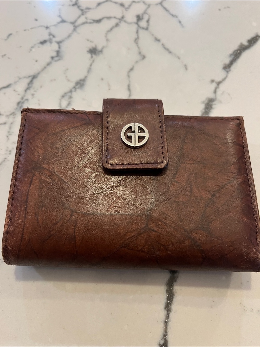 Giani Bernini Brown Leather Trifold Wallet with Silver Round GB Logo vintage